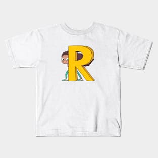 girl hides behind the capital letter R Kids T-Shirt